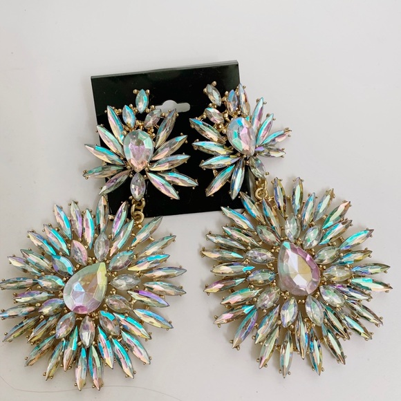 Boutique Jewelry - Aurora Borealis Bling Starburst Large Earrings NEW